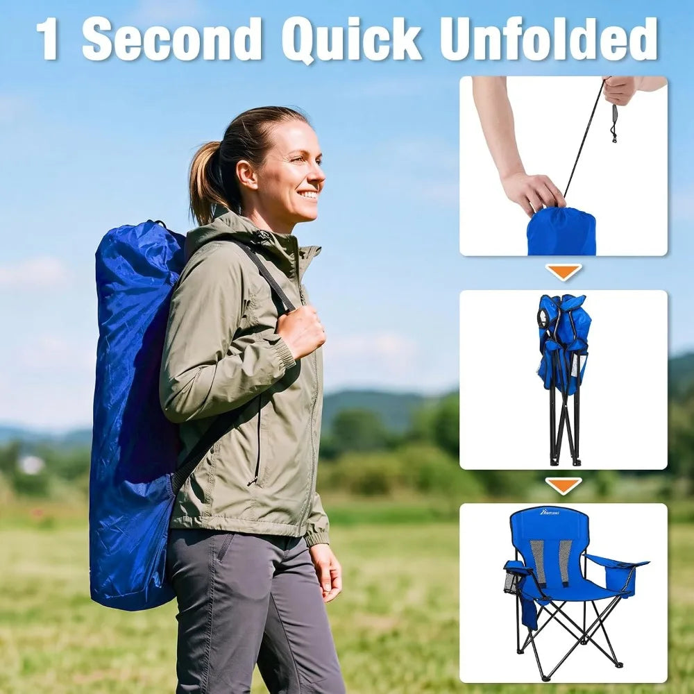 Portable Folding Chairs With Cooler Bag And Cup Holder