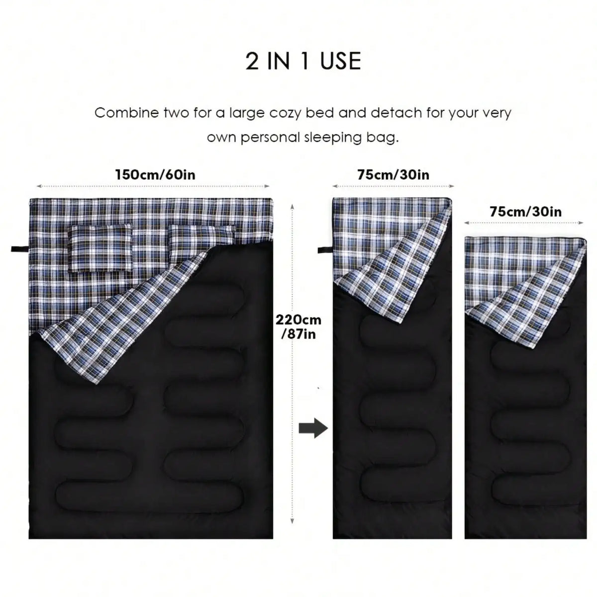 Premium Two Person Camping Sleeping Bag For Adults With Pillows