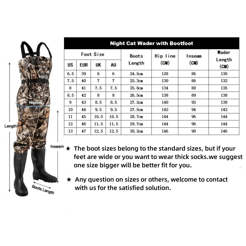Night Cat Breathable Waterproof Hunting Fishing Chest Waders