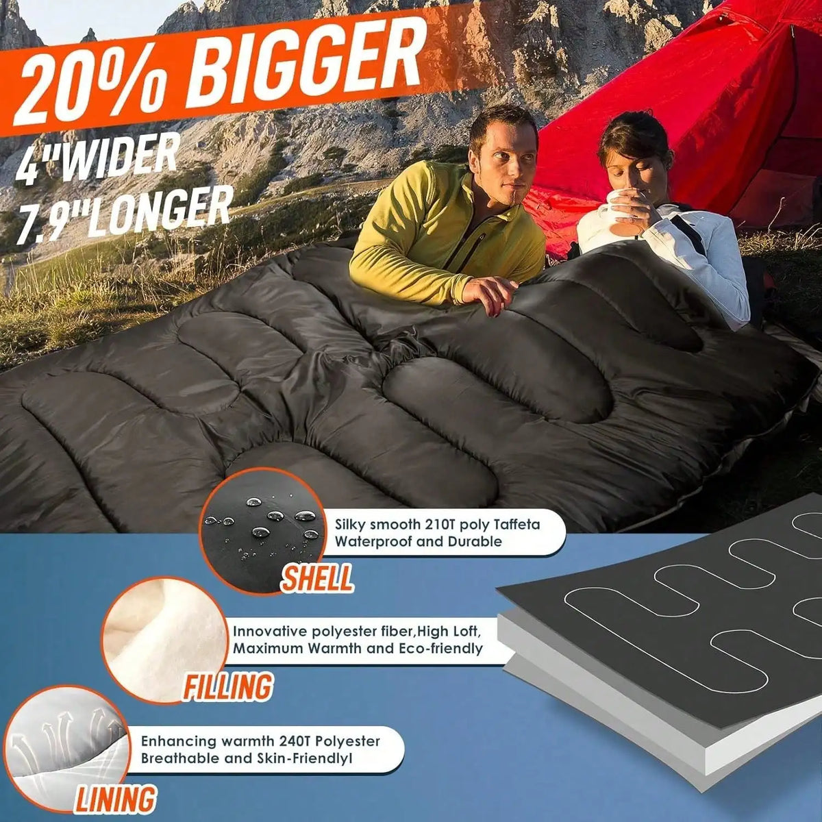 Double Sleeping Bag With Pillow For All Season Outdoor Camping