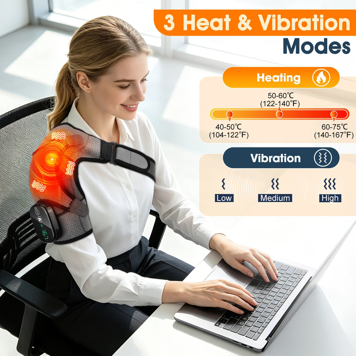 Cordless Electric Heated Shoulder Brace With Vibration Massage Support
