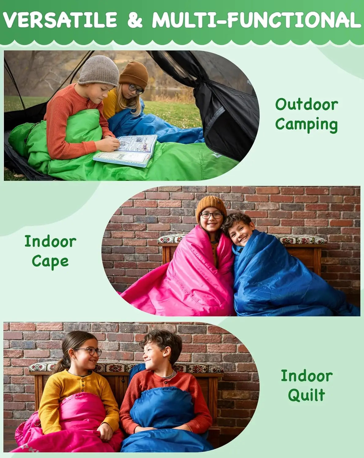 Lightweight Waterproof Flannel Kids Sleeping Bag With Down Cotton Fill