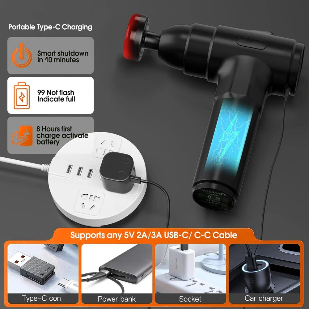 Lingteng Heating Percussion Massage Gun Deep Tissue With Seven Heads
