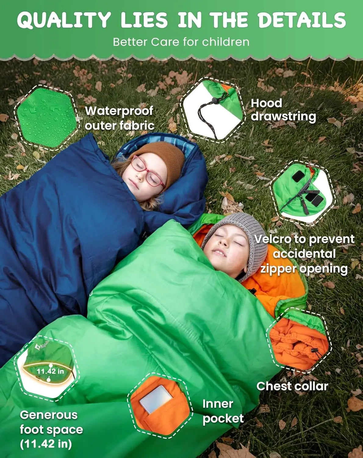 Lightweight Waterproof Flannel Kids Sleeping Bag With Down Cotton Fill