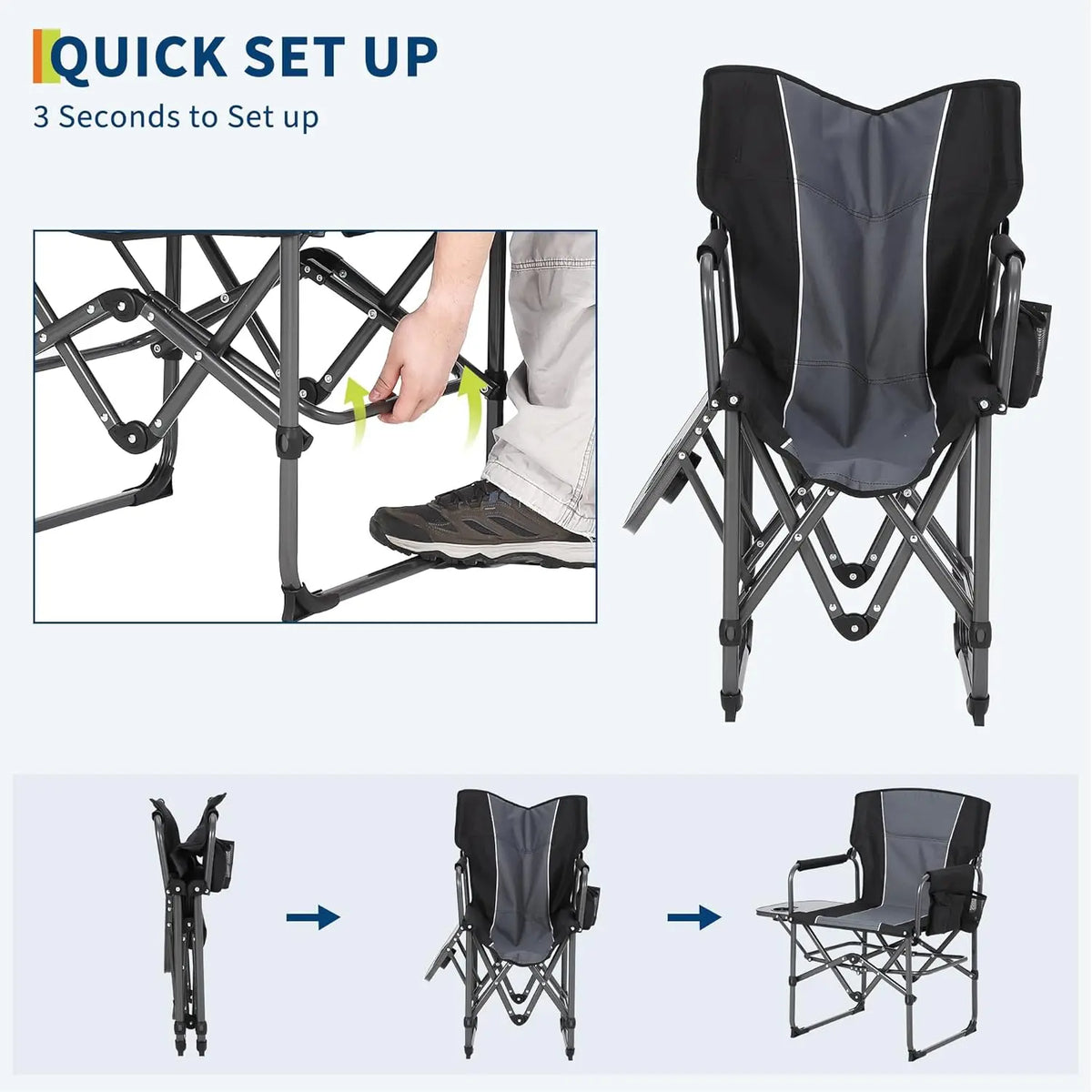 HiMiss Folding Director Chair With Side Table And Cup Holder