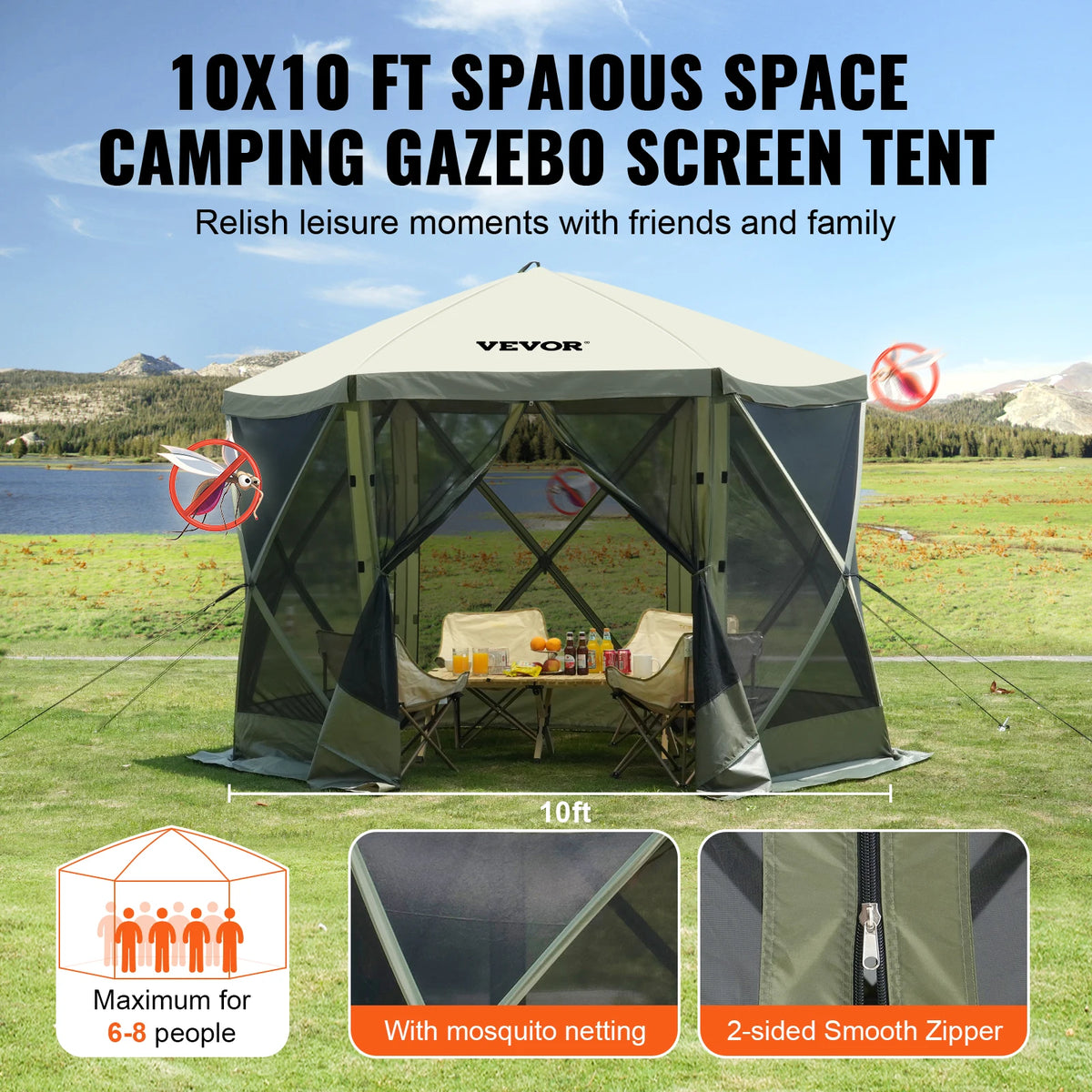 6 Sided Pop Up Gazebo With Privacy Cloths And Ventilation