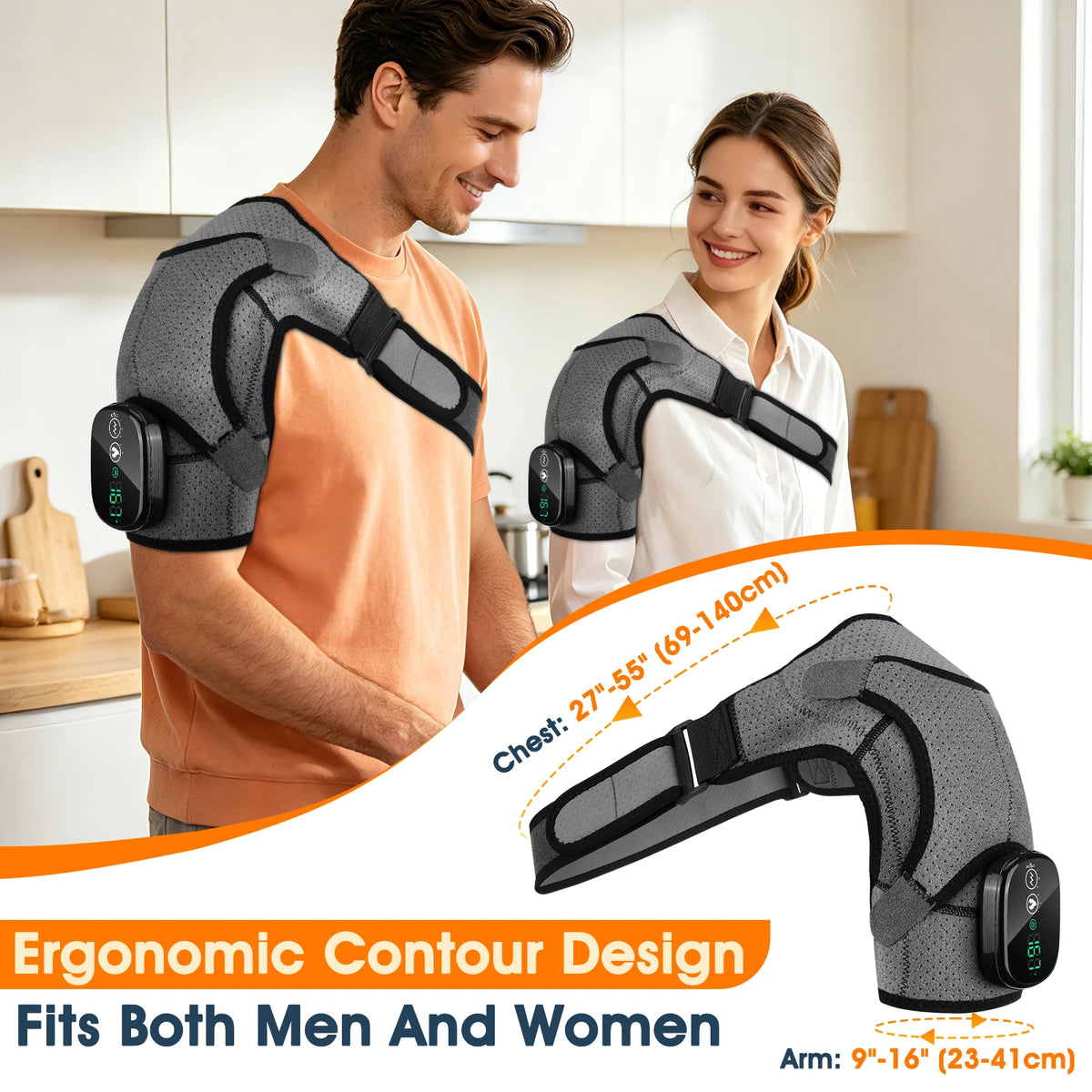 Cordless Electric Heated Shoulder Brace With Vibration Massage Support