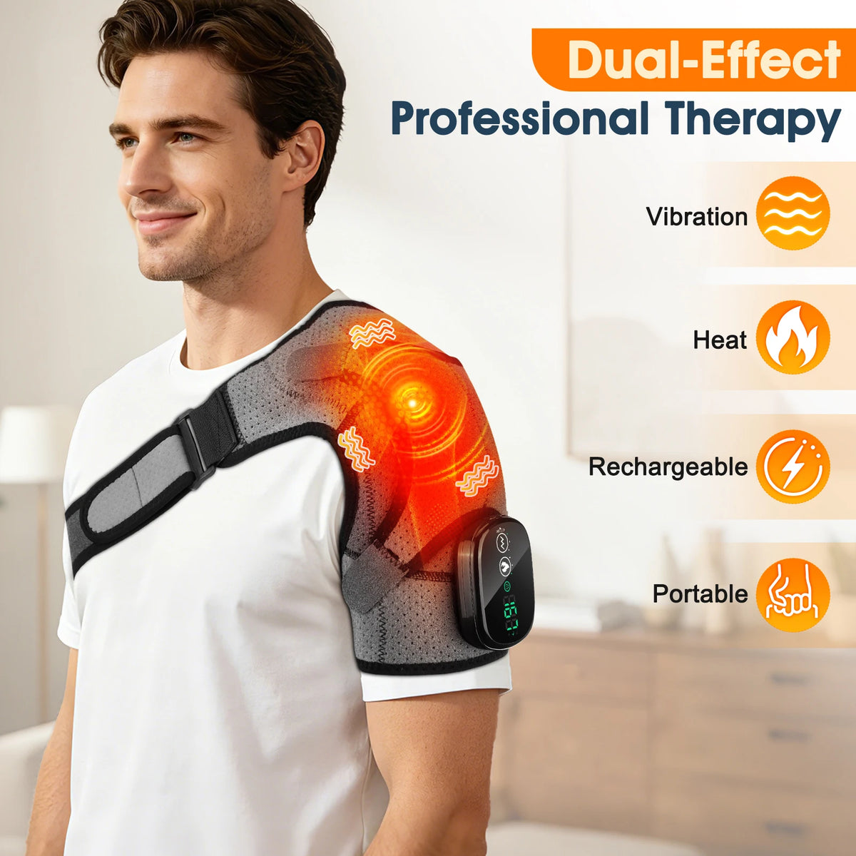 Cordless Electric Heated Shoulder Brace With Vibration Massage Support