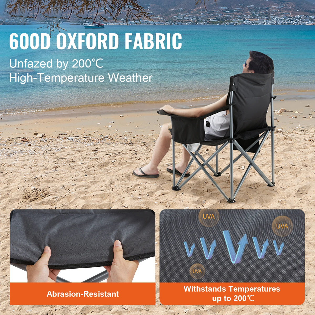 VEVOR Portable Outdoor Folding Chair With Padded Arms And Side Pockets