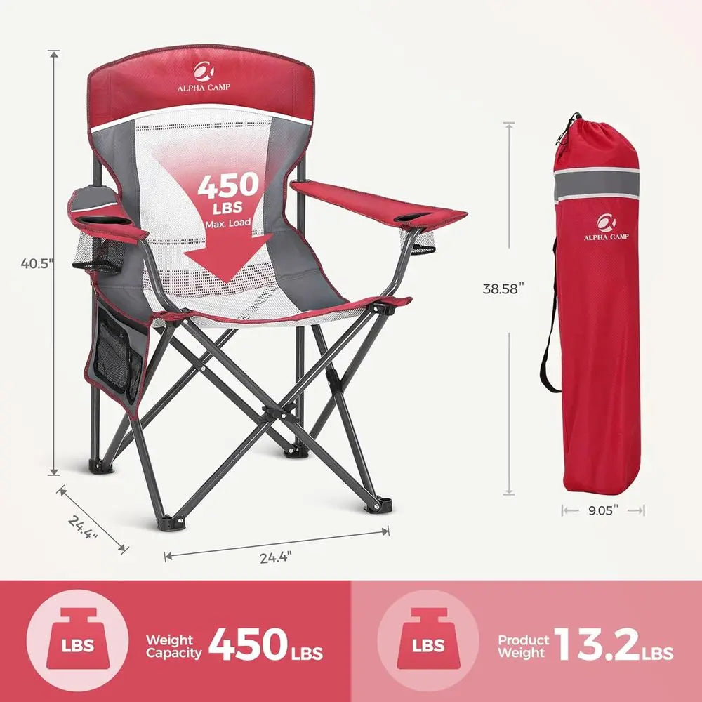 Heavy Duty Mesh Camping Chair With Cup Holder 330 Lbs