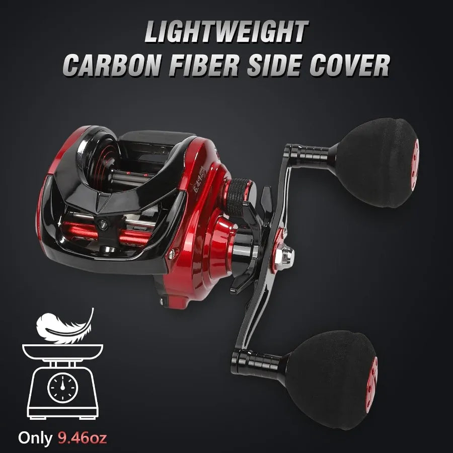 Baitcaster Reel Featuring 6.4:1 Gear Ratio And 33lb Drag Capacity