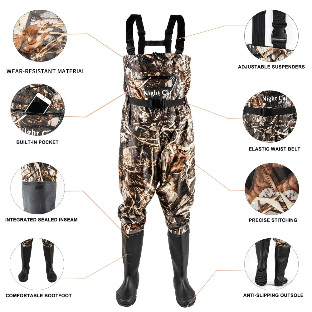 Night Cat Breathable Waterproof Hunting Fishing Chest Waders