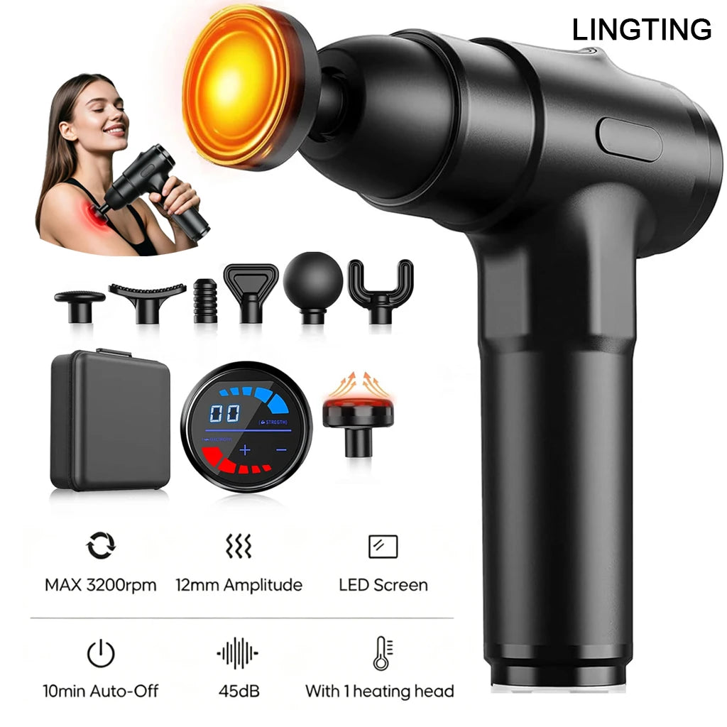 Lingteng Heating Percussion Massage Gun Deep Tissue With Seven Heads