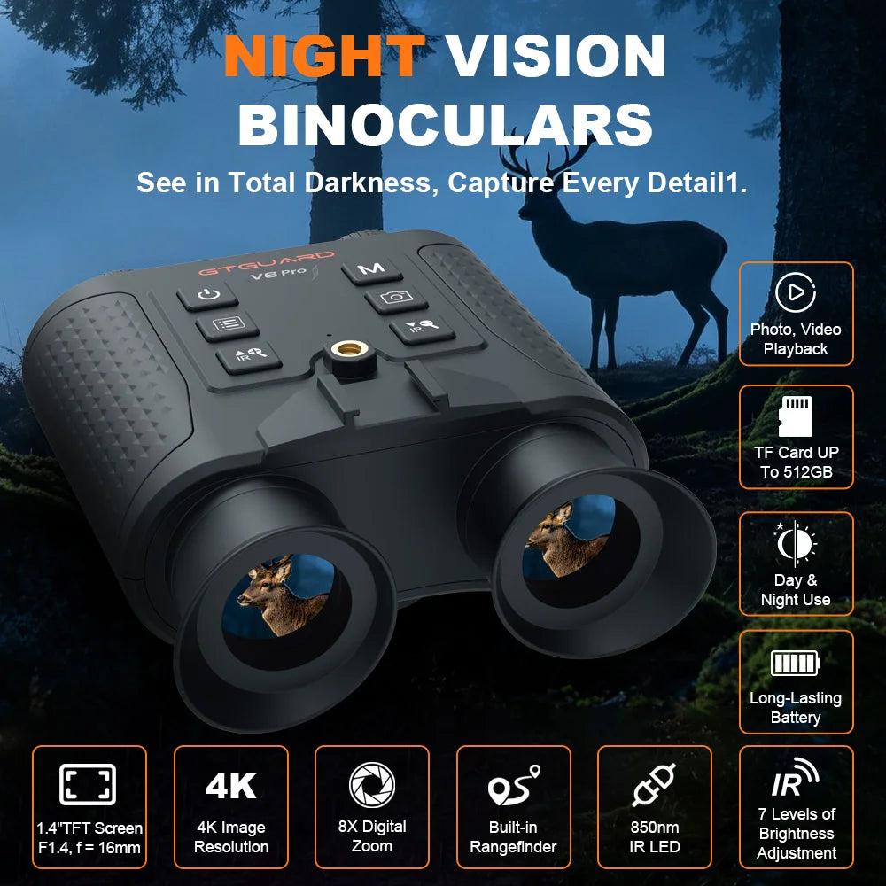 GTMEDIA 4K Night Vision Binoculars With 8X Digital Zoom