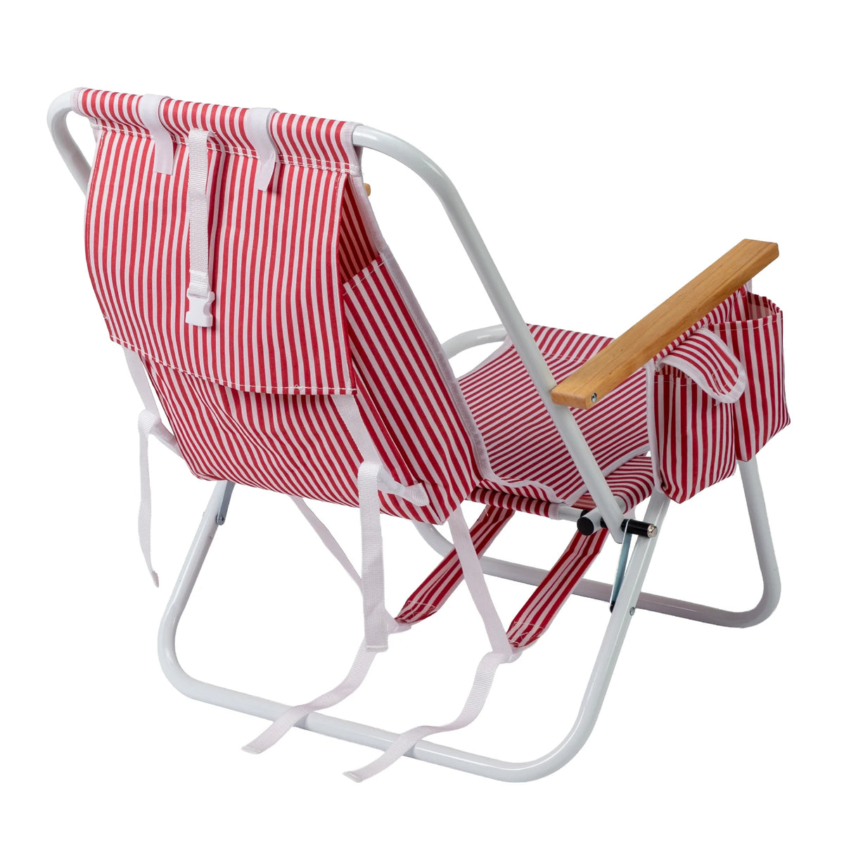 Adjustable Aluminum Folding Beach Chair With Wooden Armrests And Pillow