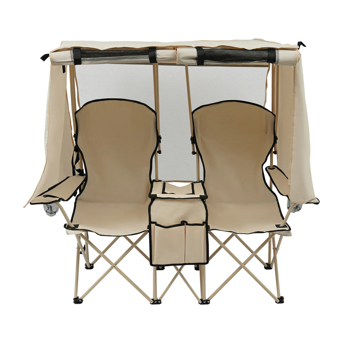 Portable Folding Two Seater Camping Loveseat With Canopy And Storage