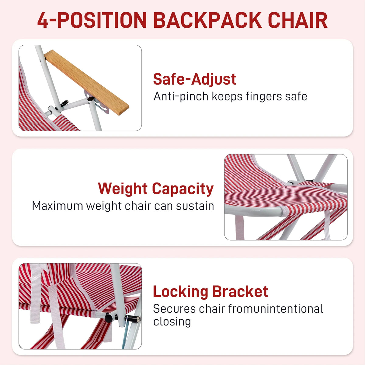 Adjustable Aluminum Folding Beach Chair With Wooden Armrests And Pillow