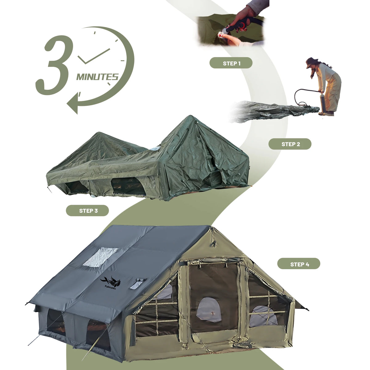 Pakicetus Inflatable Glamping Tent Family Weatherproof Shelter