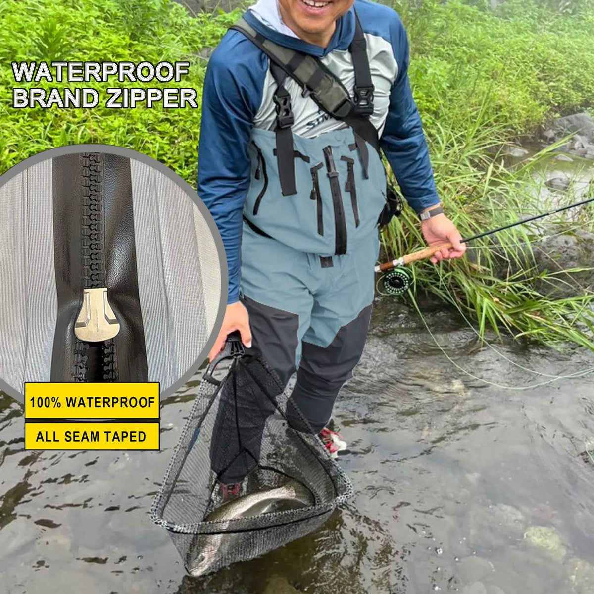 Drryfsh Men Breathable Zip Front Fishing Wading Pants