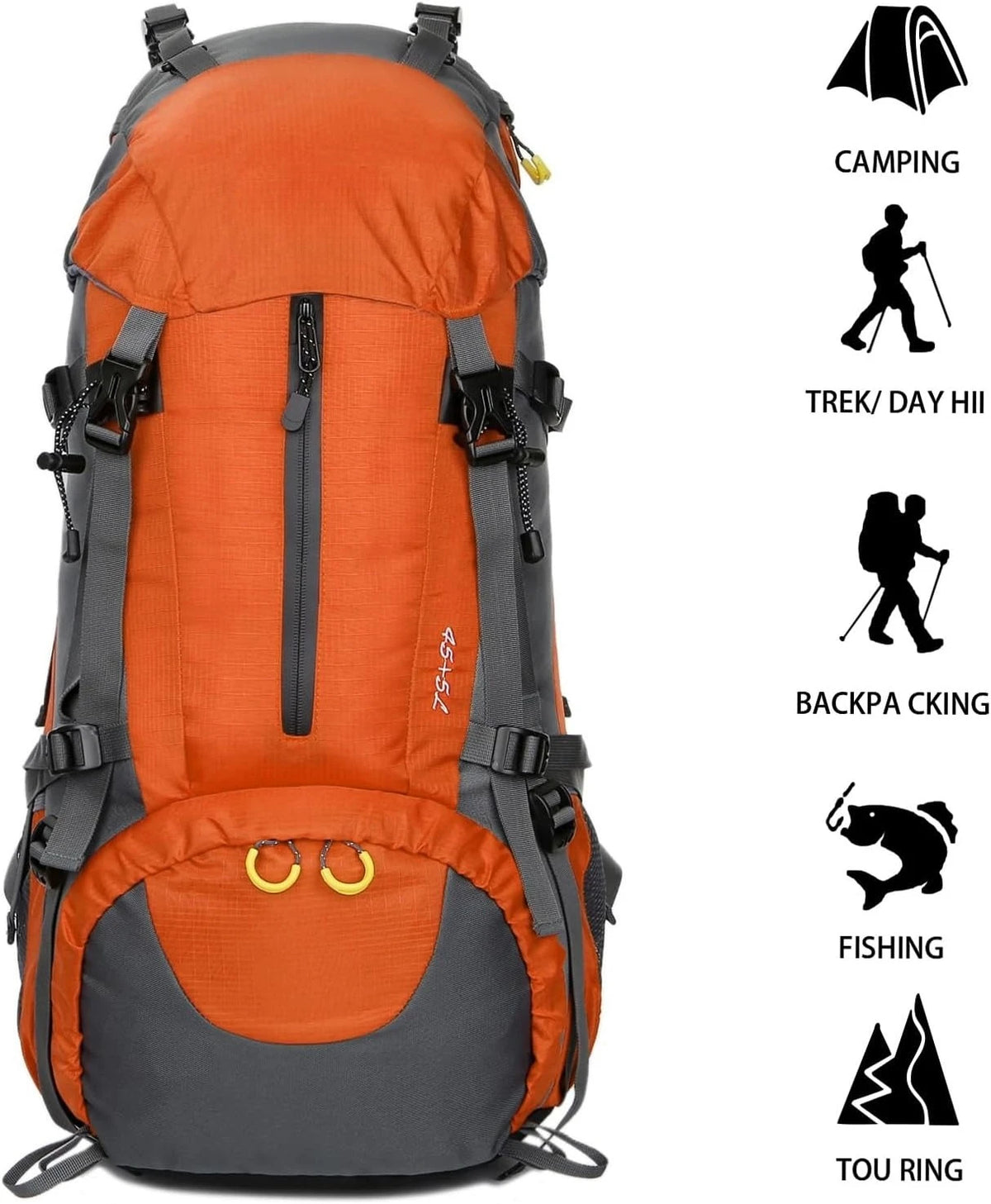 Lightweight Expandable Hiking Backpack With Detachable Rain Cover