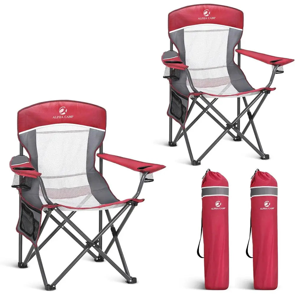 Heavy Duty Mesh Camping Chair With Cup Holder 330 Lbs