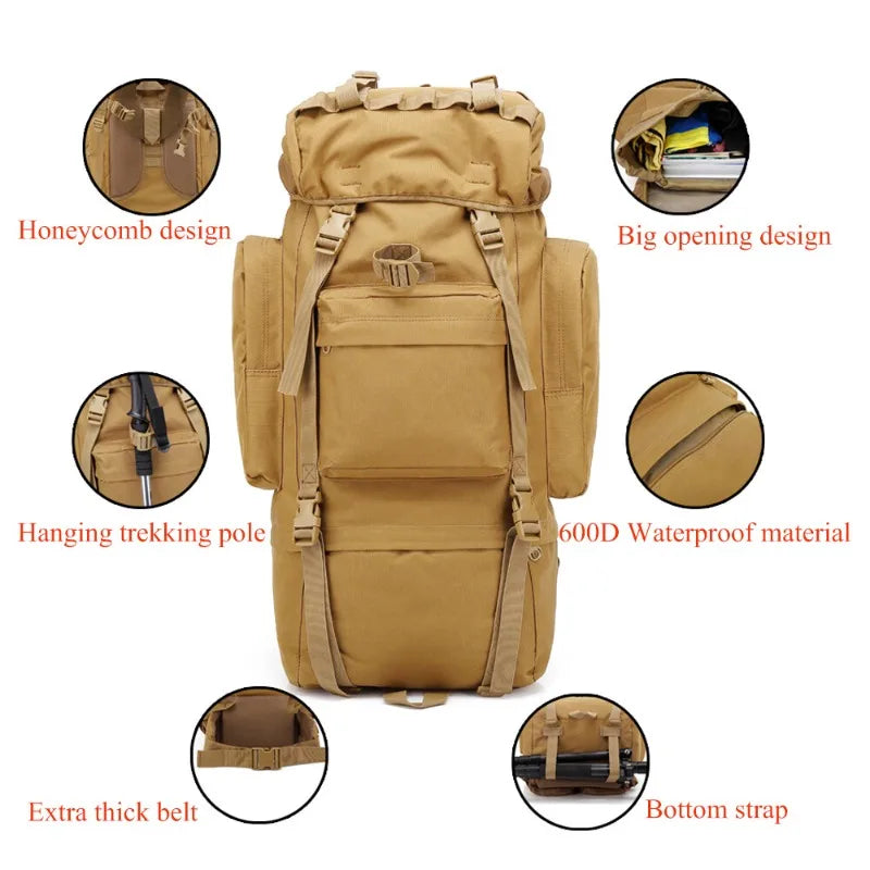 Spacious Polyester Hiking Backpack With Adjustable Straps For Camping