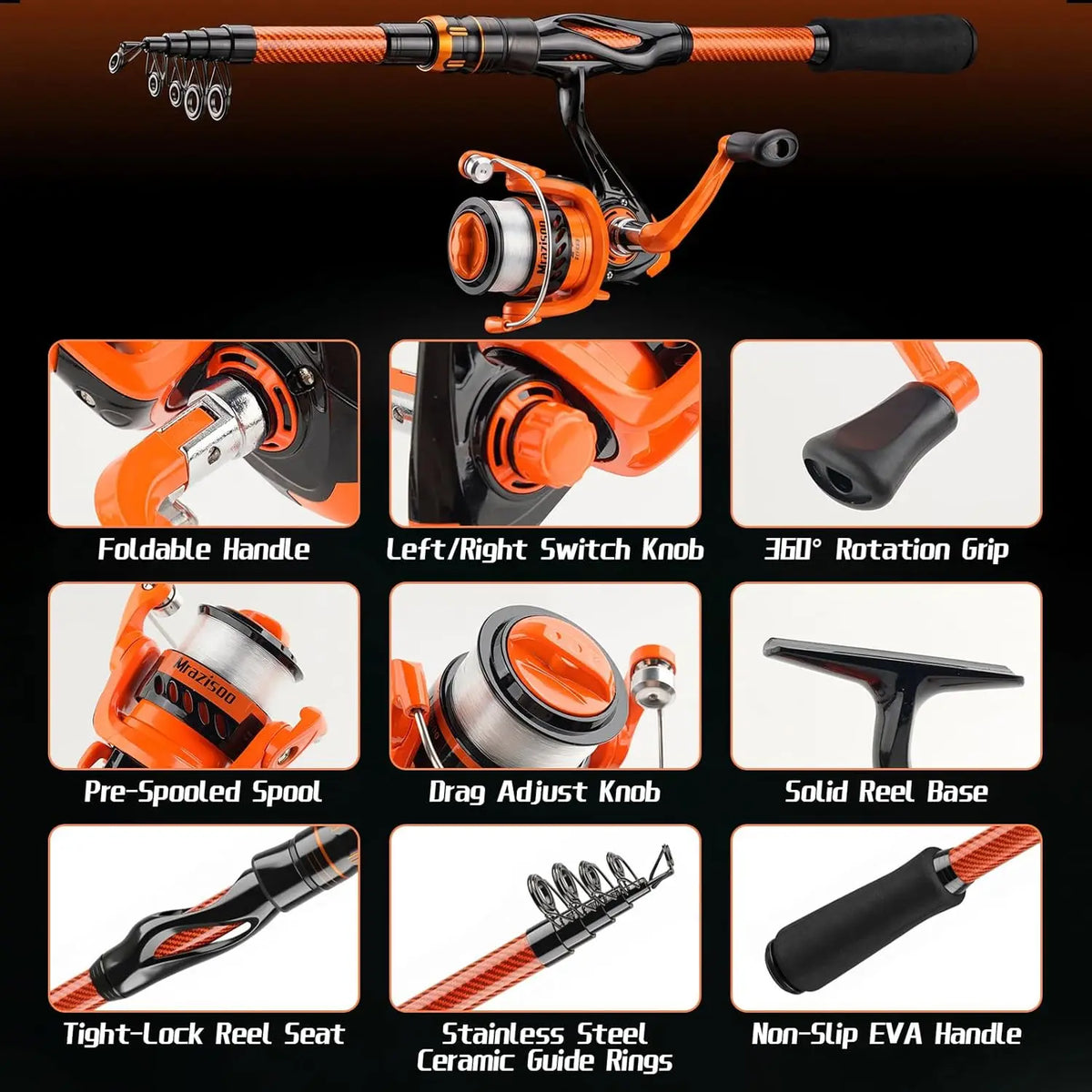 Telescopic Fishing Rod And Spinning Reel Combo With Carrier Bag