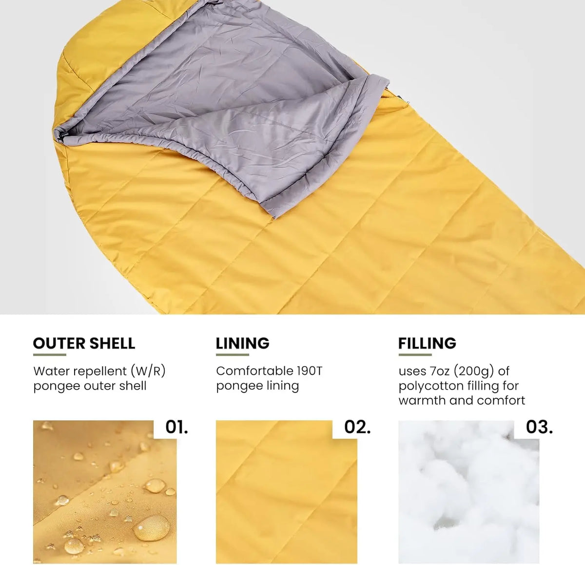 Three Season Mummy Sleeping Bag For Outdoor Camping And Hiking