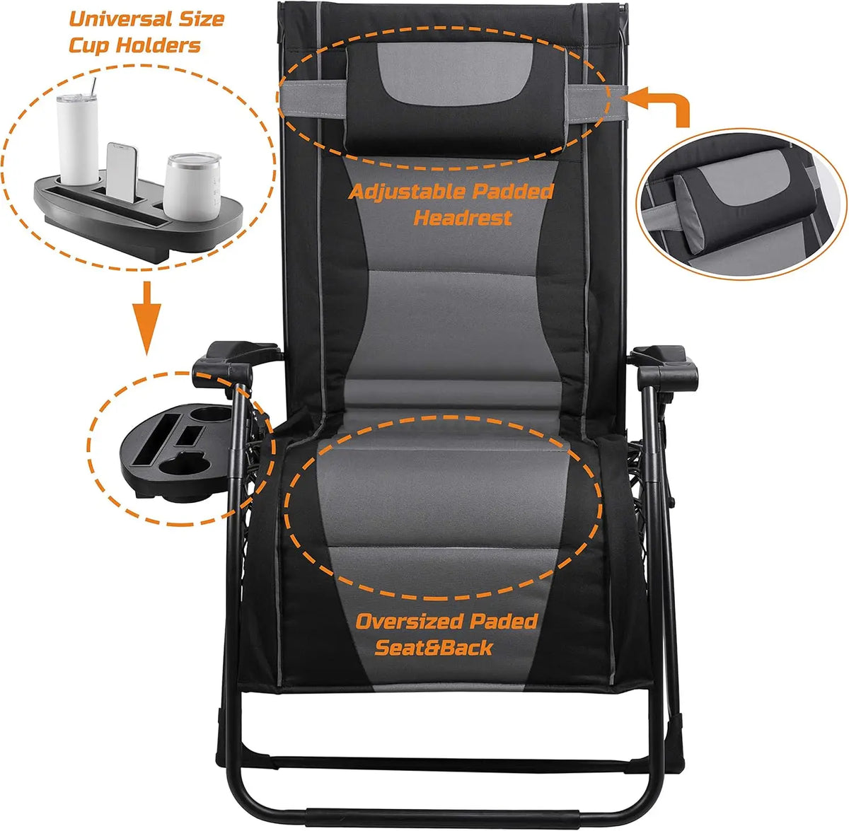 Zero Gravity Outdoor Reclining Folding Chair With Sunshade