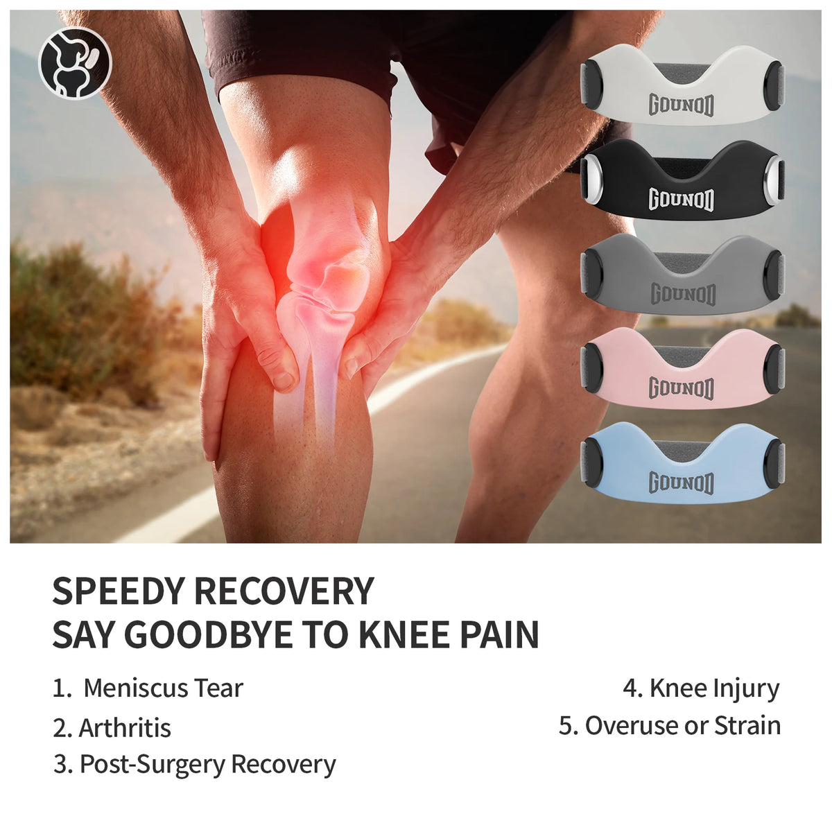 GOUNOD Silicone Knee Support Strap For Patella Pain Relief