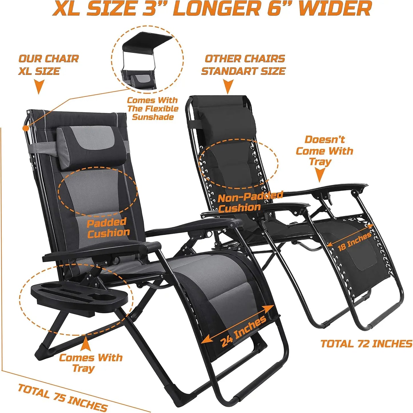Zero Gravity Outdoor Reclining Folding Chair With Sunshade