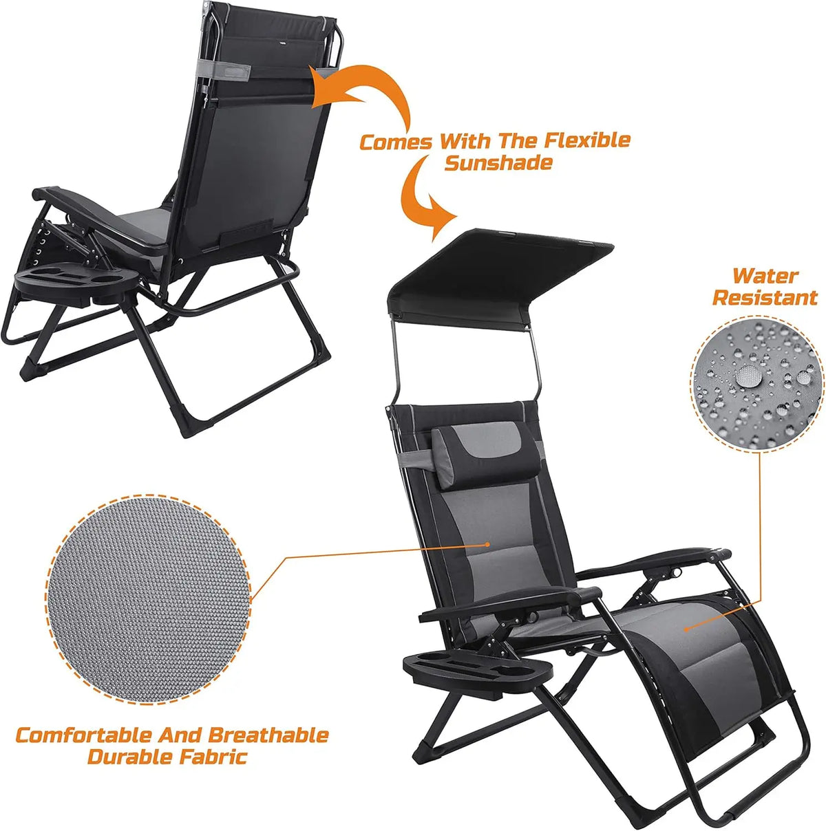Zero Gravity Outdoor Reclining Folding Chair With Sunshade