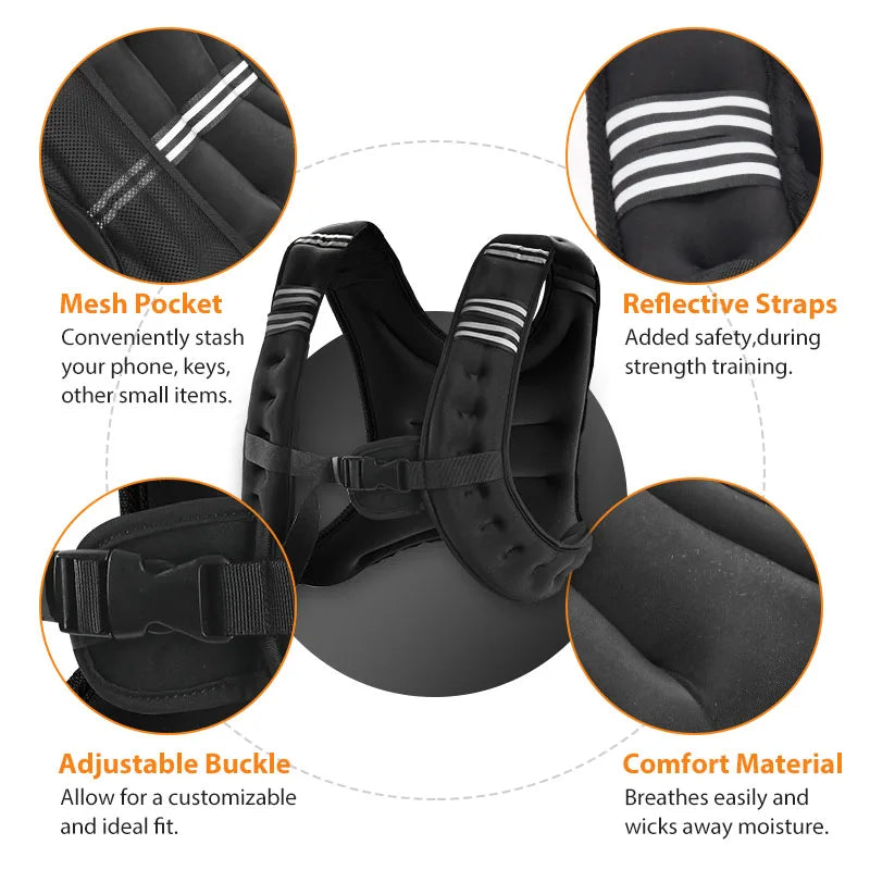Adjustable Weight Vest With Reflective Stripe For Fitness Training