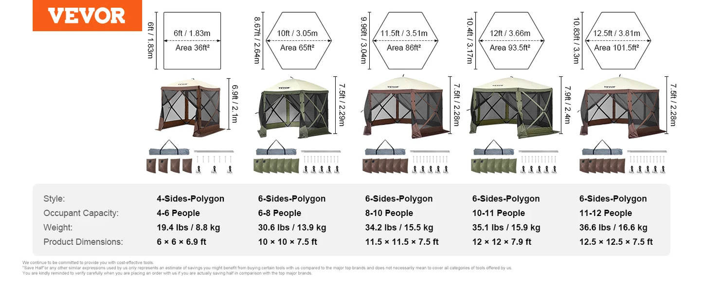6 Sided Pop Up Gazebo With Privacy Cloths And Ventilation
