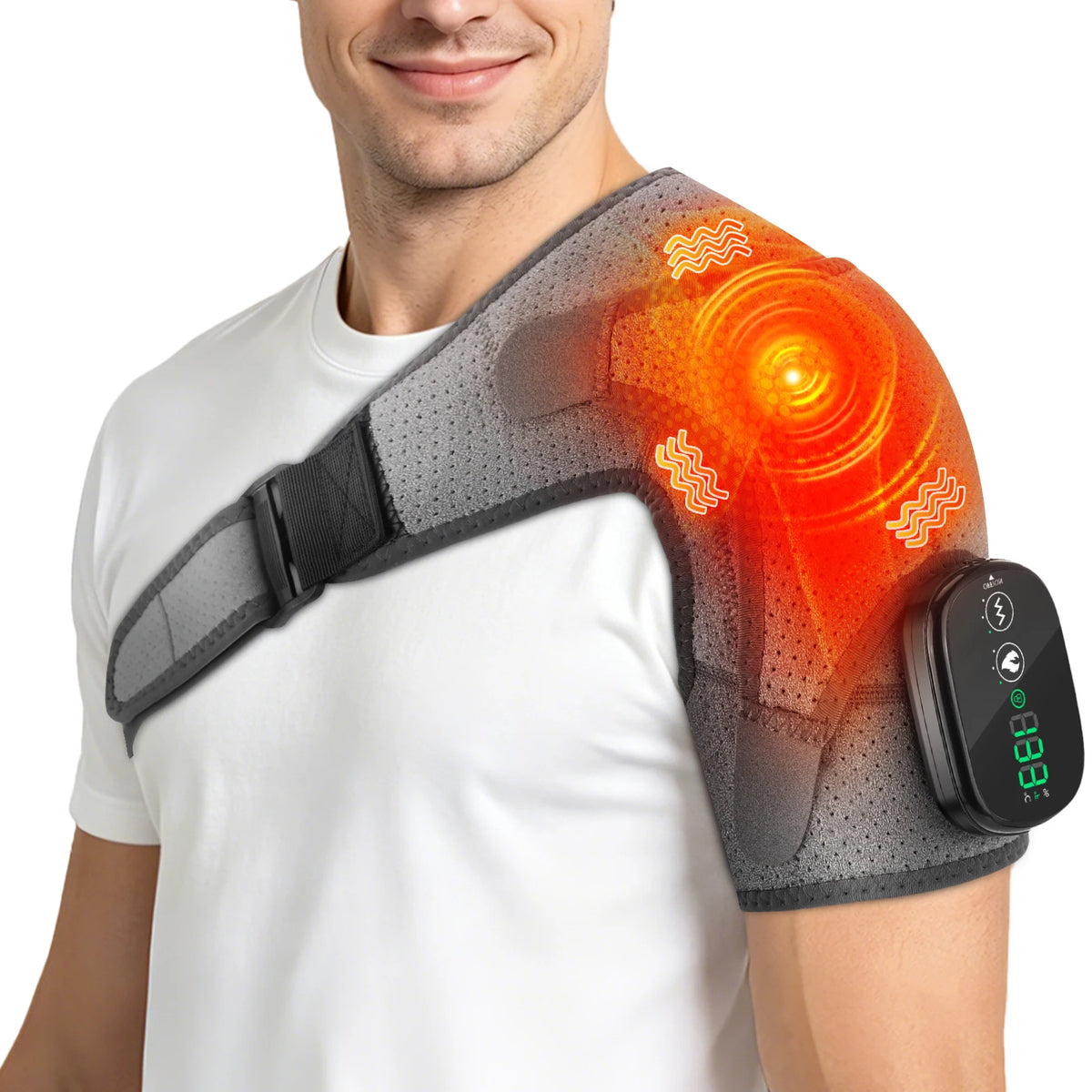 Cordless Electric Heated Shoulder Brace With Vibration Massage Support