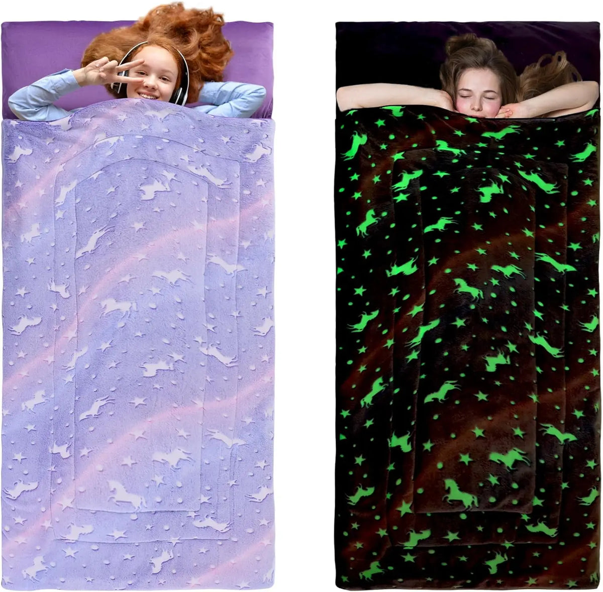 Glow In The Dark Truck Kids Sleeping Bag With Pillow