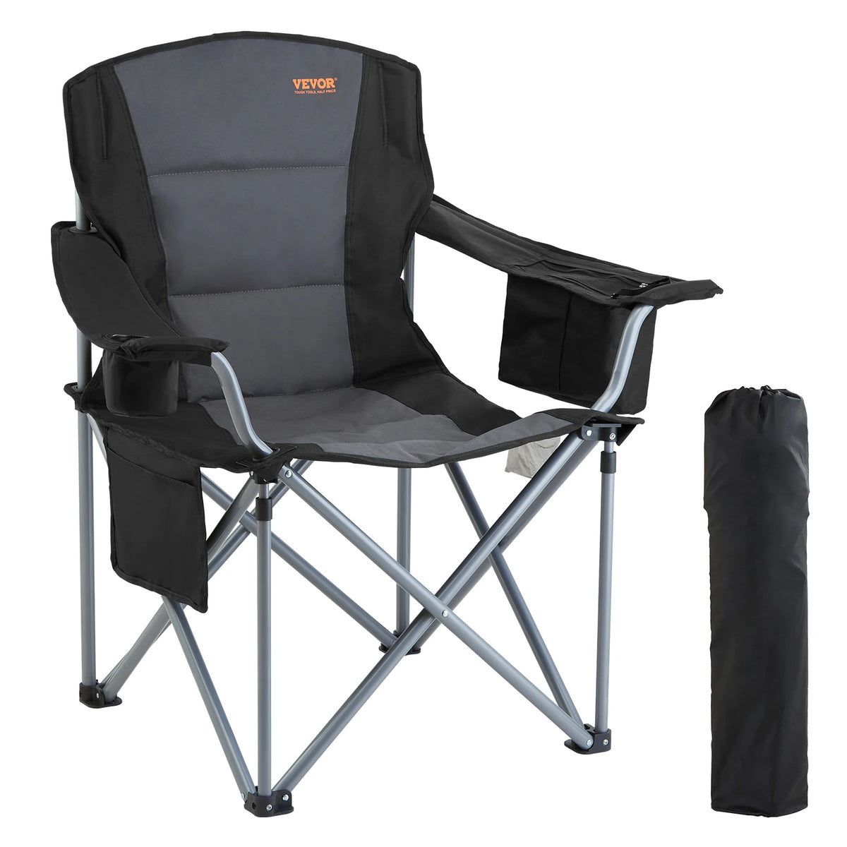 VEVOR Portable Outdoor Folding Chair With Padded Arms And Side Pockets