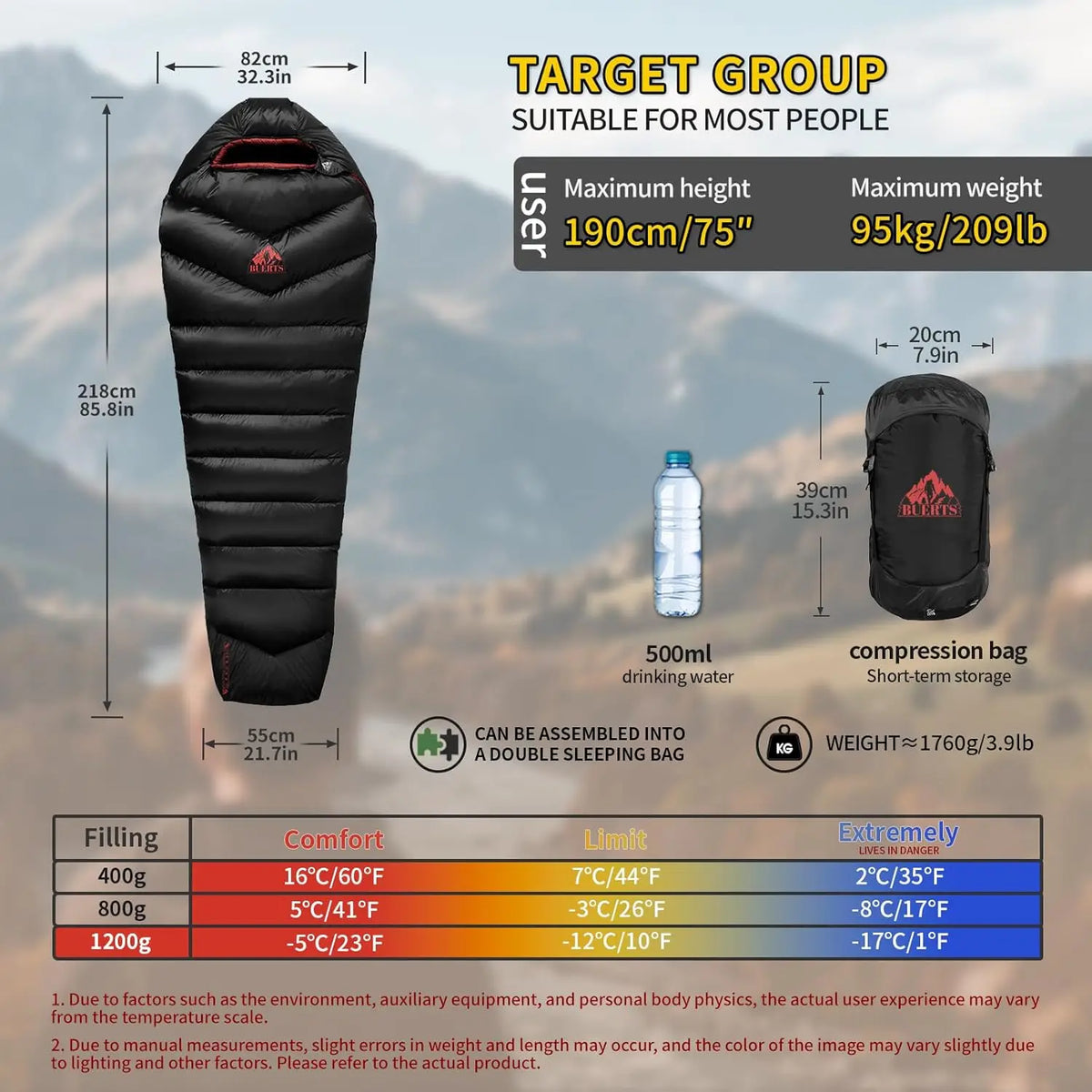 Lightweight Down Cotton Sleeping Bag for Backpacking Hiking Camping Adult