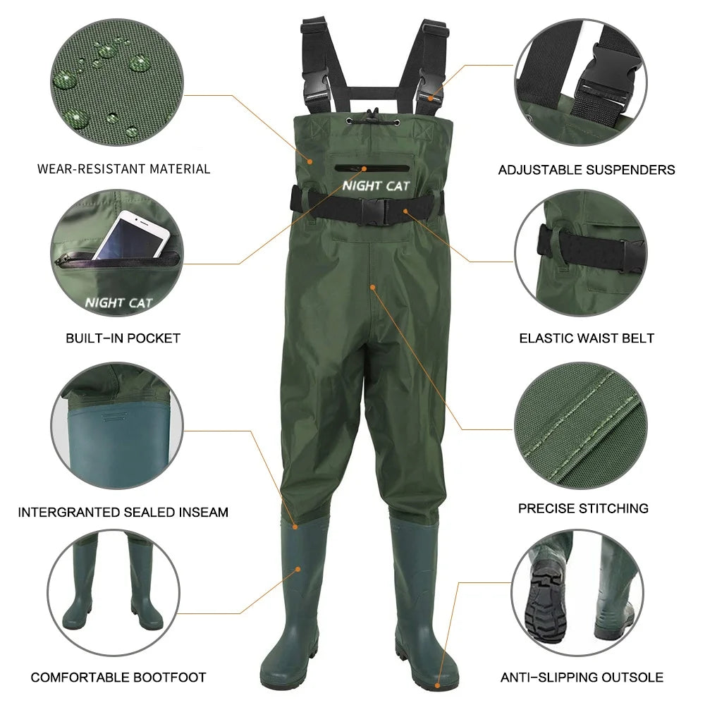 Night Cat Waterproof Chest Wader With Boots For Outdoor Work