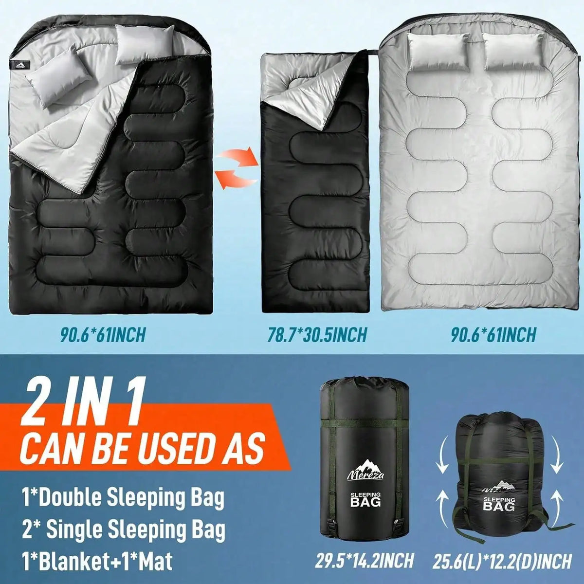 Double Sleeping Bag With Pillow For All Season Outdoor Camping