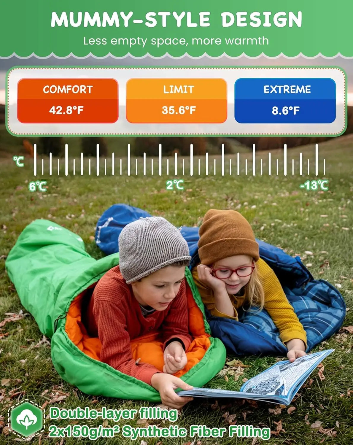 Lightweight Waterproof Flannel Kids Sleeping Bag With Down Cotton Fill
