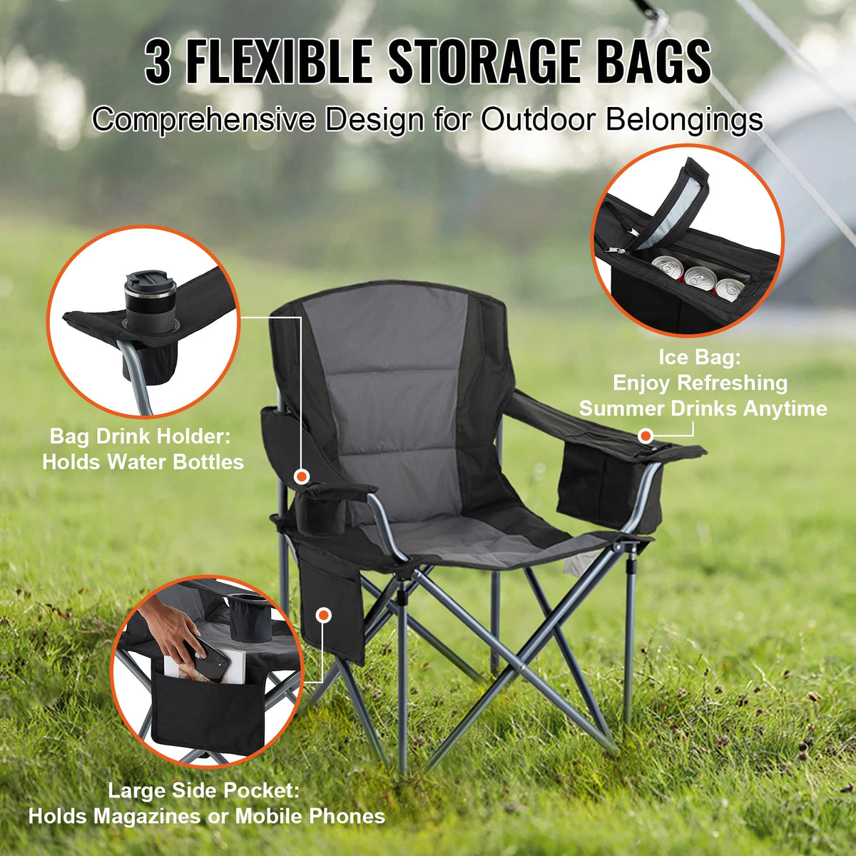 Vevor Outdoor Folding Chair With Padded Seat And Armrests