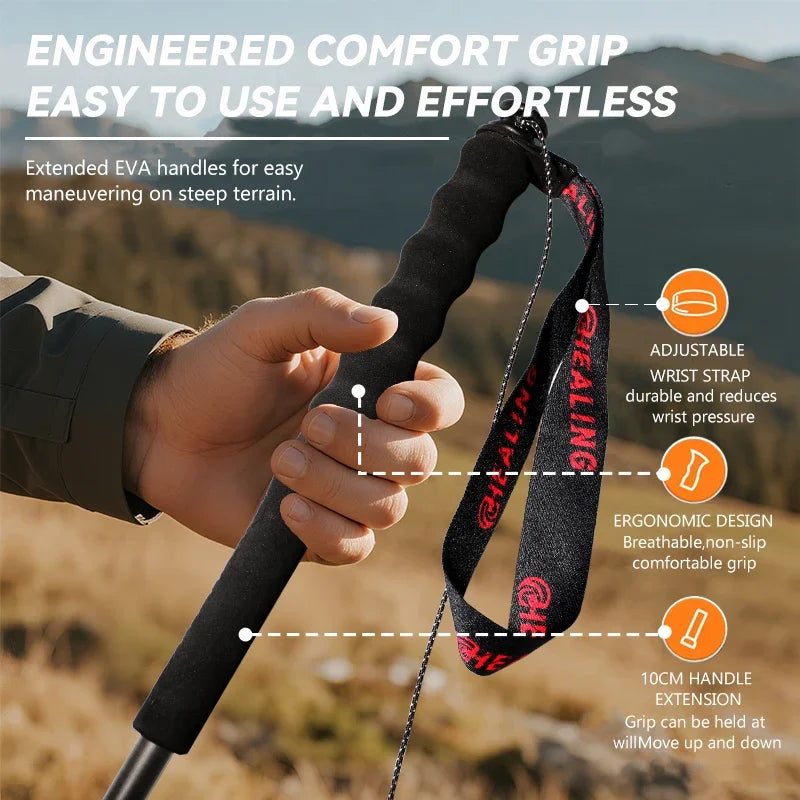Okhealing Carbon Fiber Trekking Poles Lightweight Folding Hiking Sticks