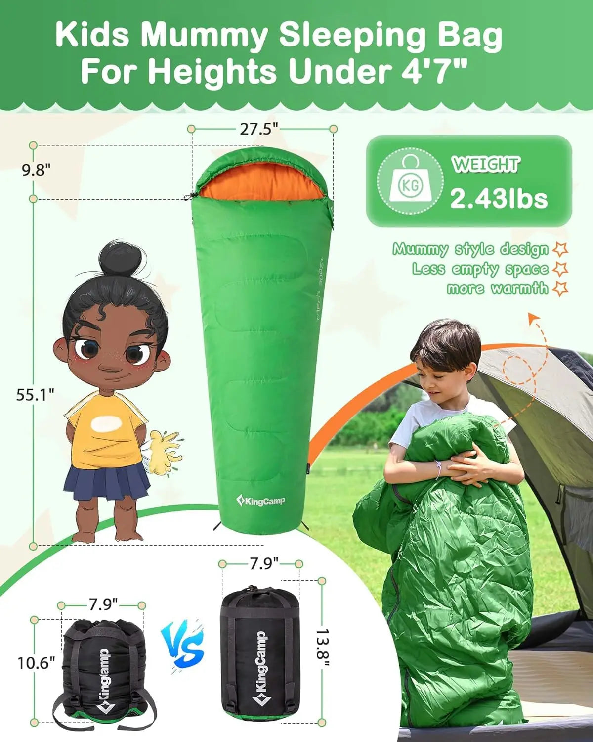 Lightweight Waterproof Flannel Kids Sleeping Bag With Down Cotton Fill