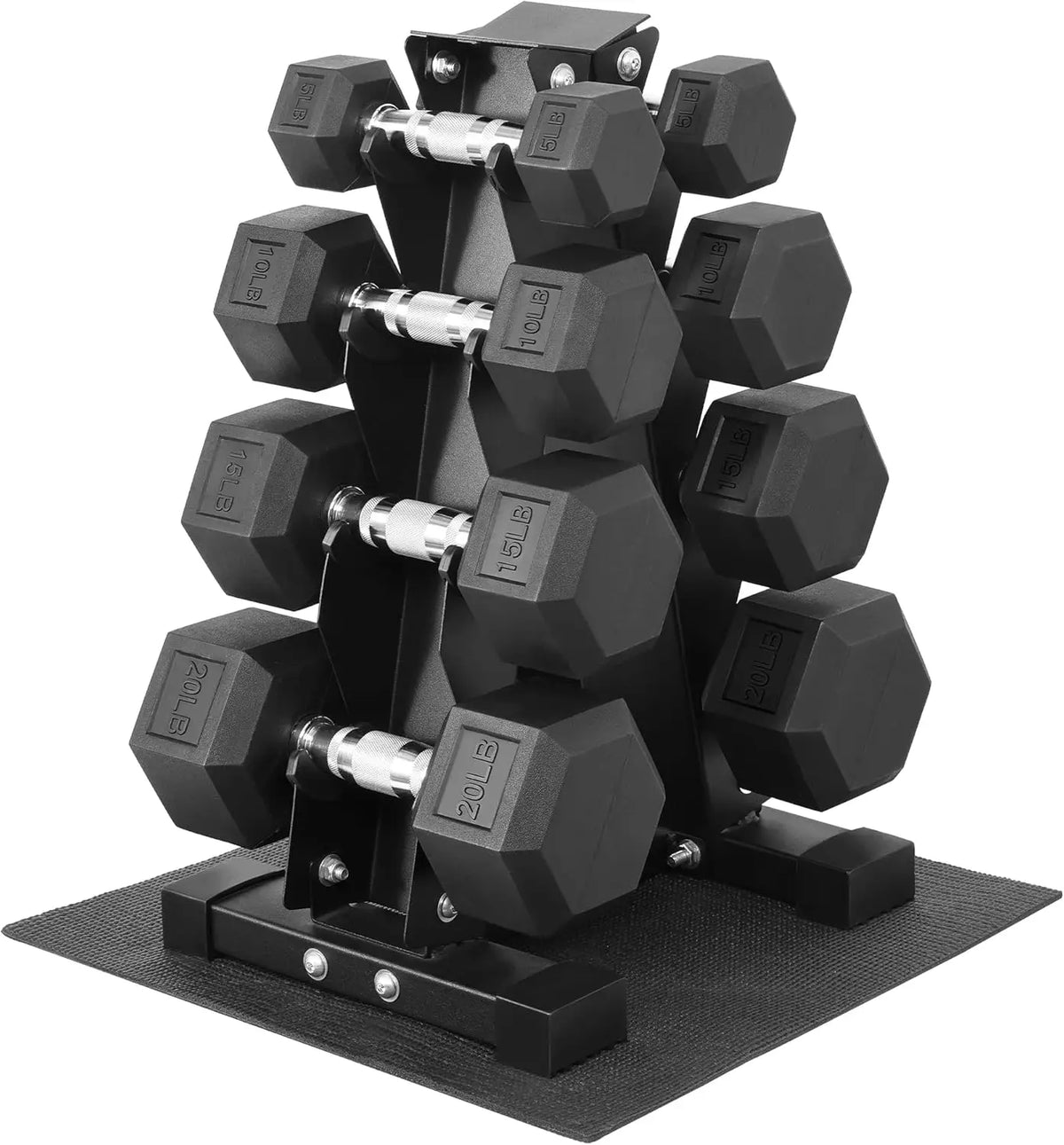 Commercial Grade Rubber Coated Hex Dumbbell Set With Storage Rack