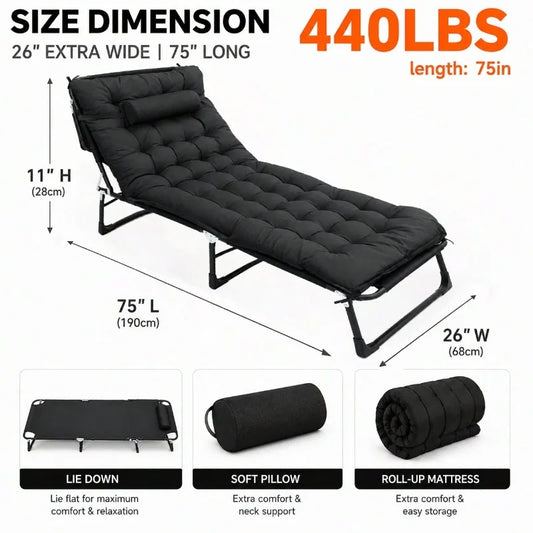 Portable Heavy Duty Folding Outdoor Lounge Chair For Camping And Beach