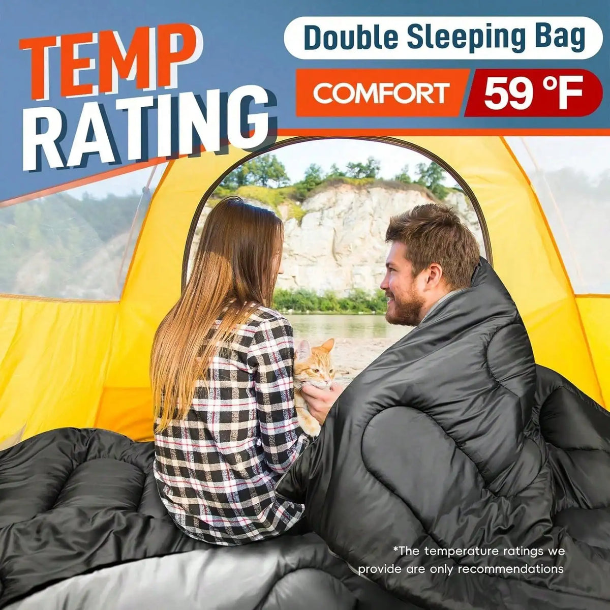Double Sleeping Bag With Pillow For All Season Outdoor Camping