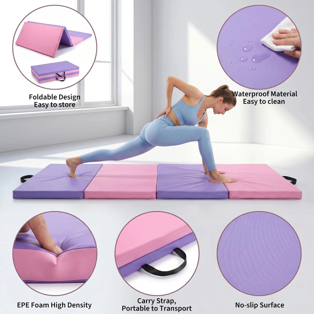HiMISS Folding Gymnastics Exercise Mat For Home Gym Training