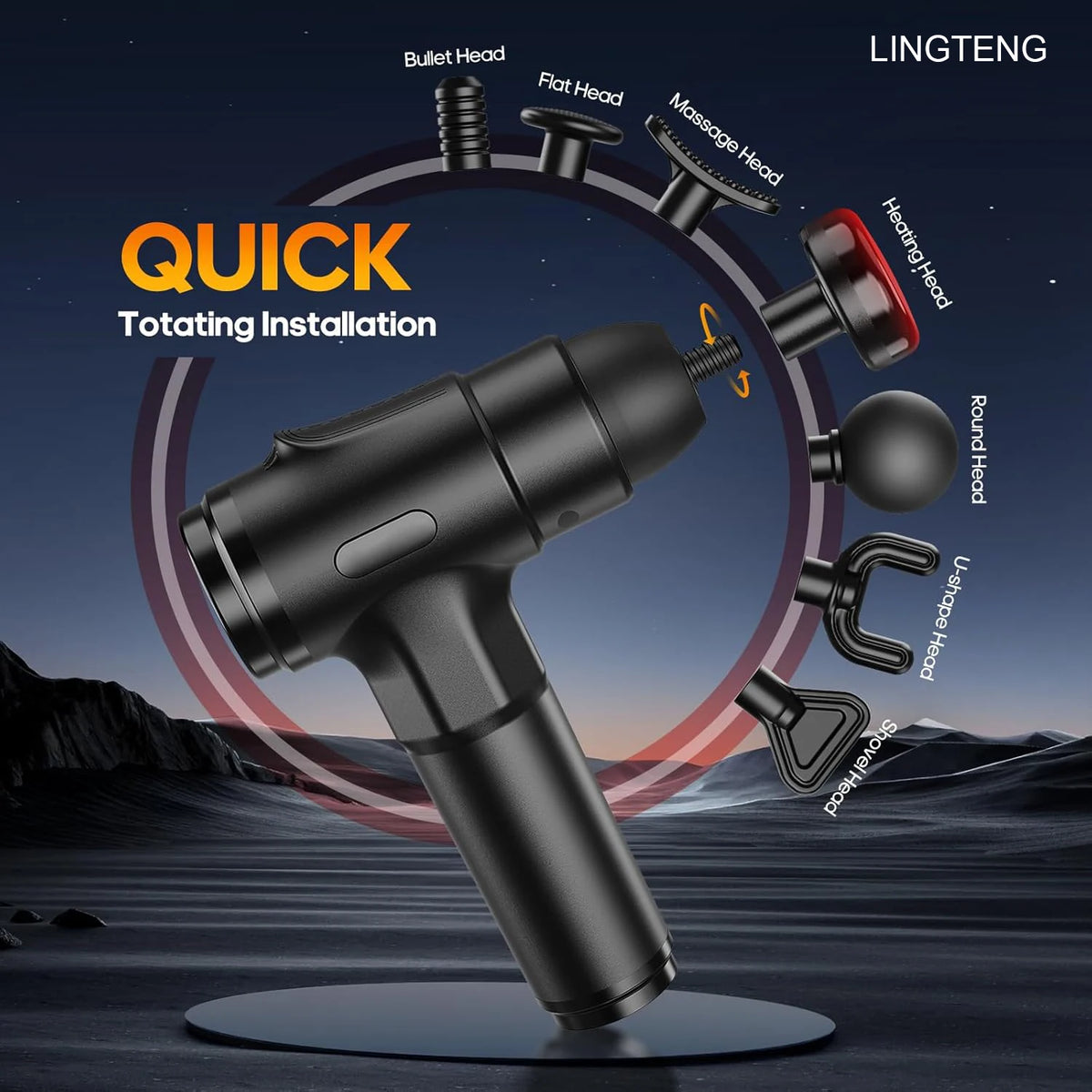 Lingteng Heating Percussion Massage Gun Deep Tissue With Seven Heads