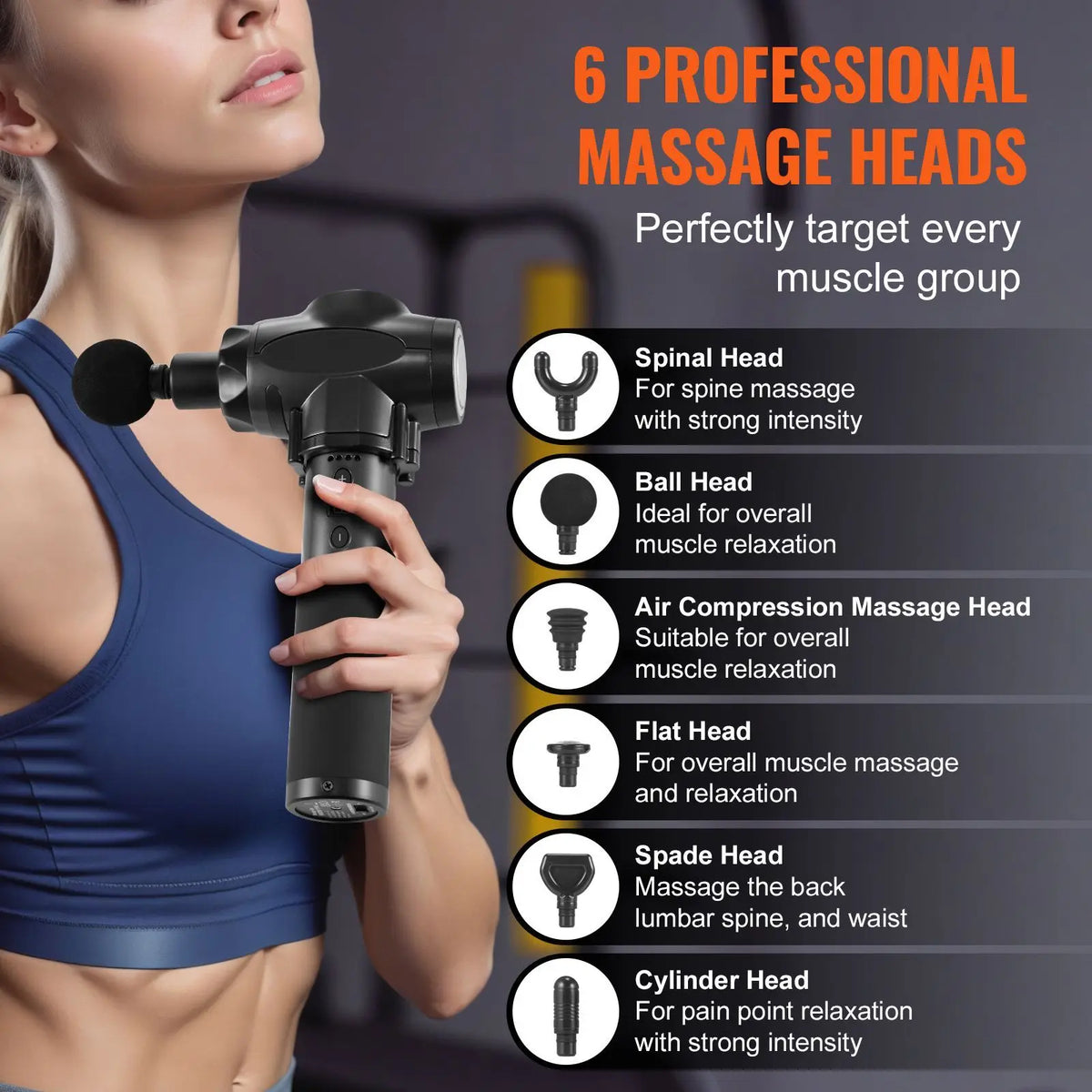 Rechargeable Percussion Massage Gun With Nine Speeds And Six Heads